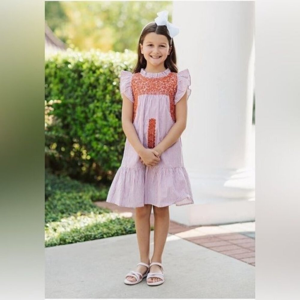 J. Marie Schaeffer Baby Dress 2T & 3T NWT Burnt Orange Embroidered Cotton Ruffle - Picture 2 of 5